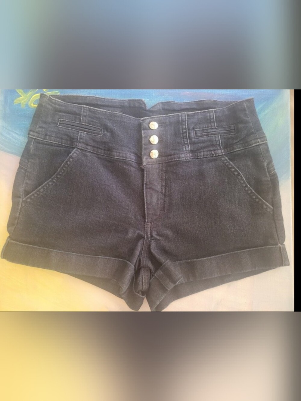 Bebe Blue Highwaist Tuxedo Jean Stretchy Shorts